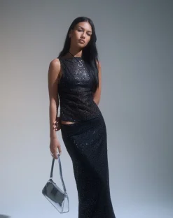 Dudley Vest Top in Sequin Knit Black