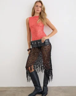 Dudley Vest Top in Sequin Knit Coral