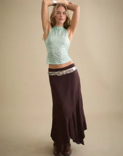 Dudley Vest Top in Sequin Knit Aqua Blue