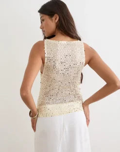 Dudley Vest Top in Sequin Knit Cream