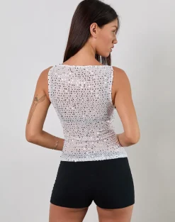 Dudley Vest Top in Sequin Knit Silver