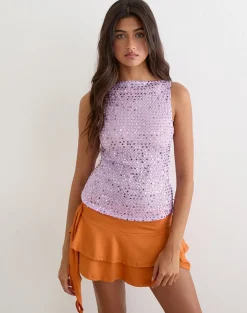 Dudley Vest Top in Sequin Knit Lilac
