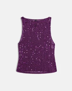 Dudley Vest Top in Sequin Knit Plum Wine