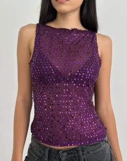 Dudley Vest Top in Sequin Knit Plum Wine