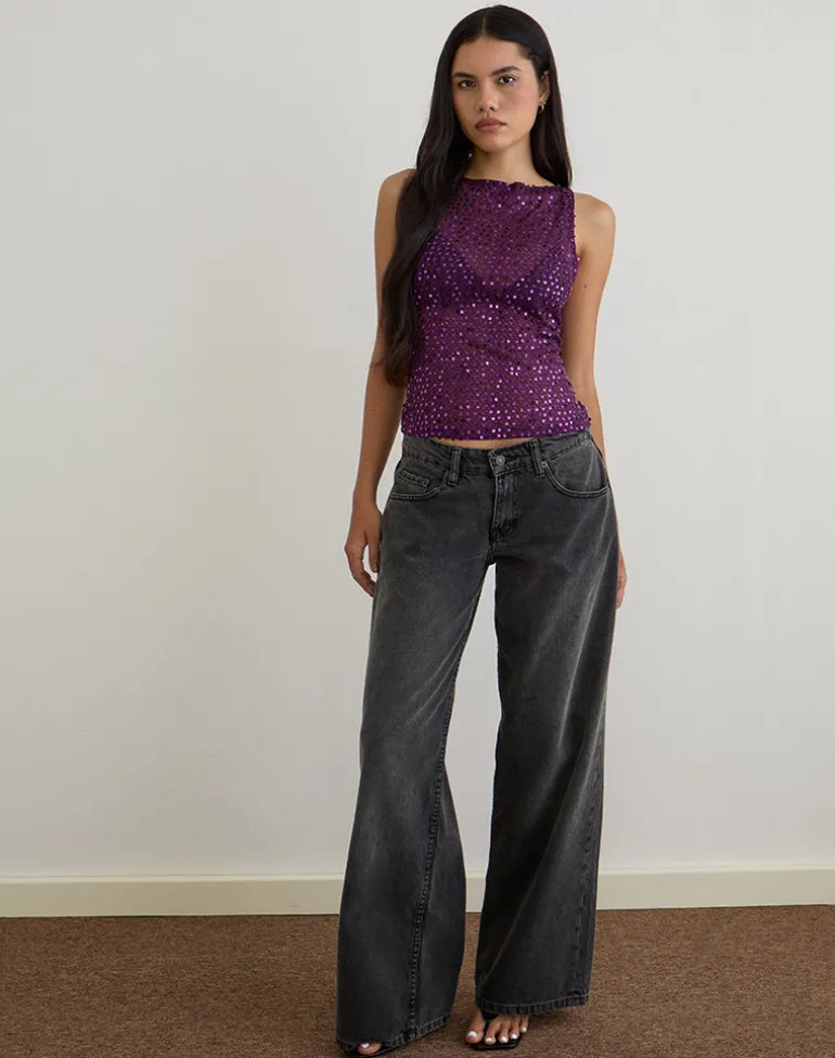 Dudley Vest Top in Sequin Knit Plum Wine