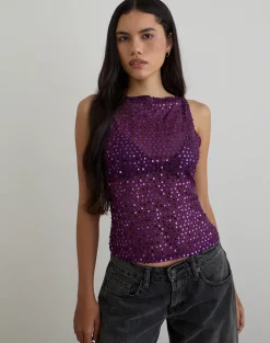 Dudley Vest Top in Sequin Knit Plum Wine