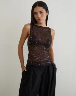 Dudley Vest Top in Sequin Knit Coffee