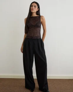 Dudley Vest Top in Sequin Knit Coffee
