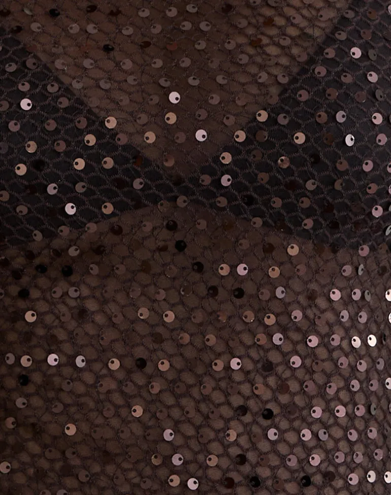 Dudley Vest Top in Sequin Knit Coffee