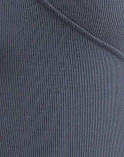 Dulcet Ribbed Plunge Long Sleeve Top in Blue Granite