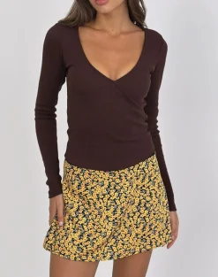 Dulcet Ribbed Plunge Top in Chocolate Brown