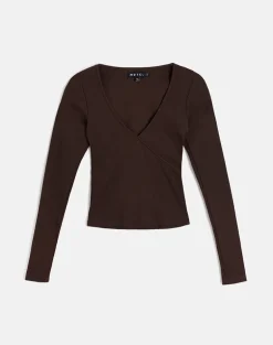Dulcet Ribbed Plunge Top in Chocolate Brown