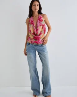 Duma Cowl Halter Top in Bold Multi Colour Floral