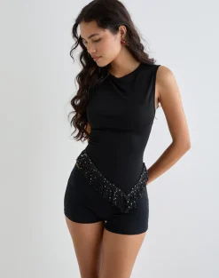 Dusya Fringe Trim Top in Cupro Black