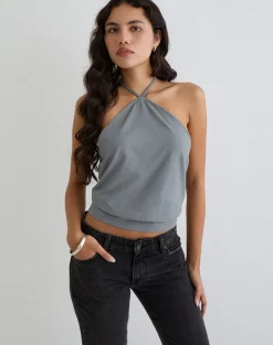 Dyilla Arrow Neck Top in Grey