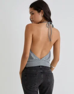 Dyilla Arrow Neck Top in Grey