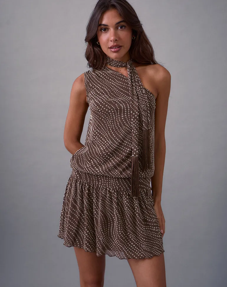 Dyle Mini Dress in Abstract Polka Flock Brown