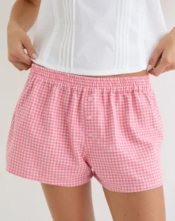 East Boxer Short in Mini Gingham Peach