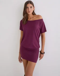 Edwina Off the Shoulder Mini Dress in Deep Purple