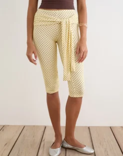 Effy Tie Side Capri in Butter Yellow with Micro Polka Dots
