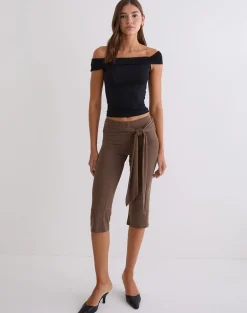 Effy Tie Side Capri in Cupro Bitter Chocolate