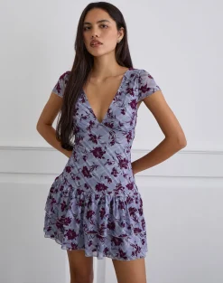 Elaya Dress in Lotus Flock Checked Lavender
