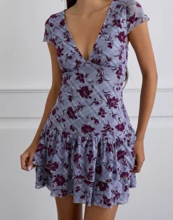 Elaya Dress in Lotus Flock Checked Lavender