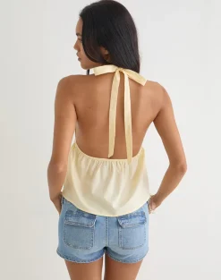 Eldana Halterneck Top in Poplin Buttermilk