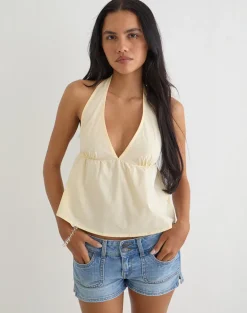 Eldana Halterneck Top in Poplin Buttermilk