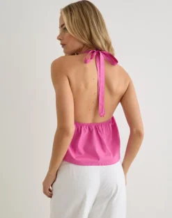 Eldana Halterneck Top in Poplin Pink Rose