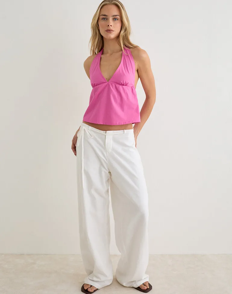 Eldana Halterneck Top in Poplin Pink Rose