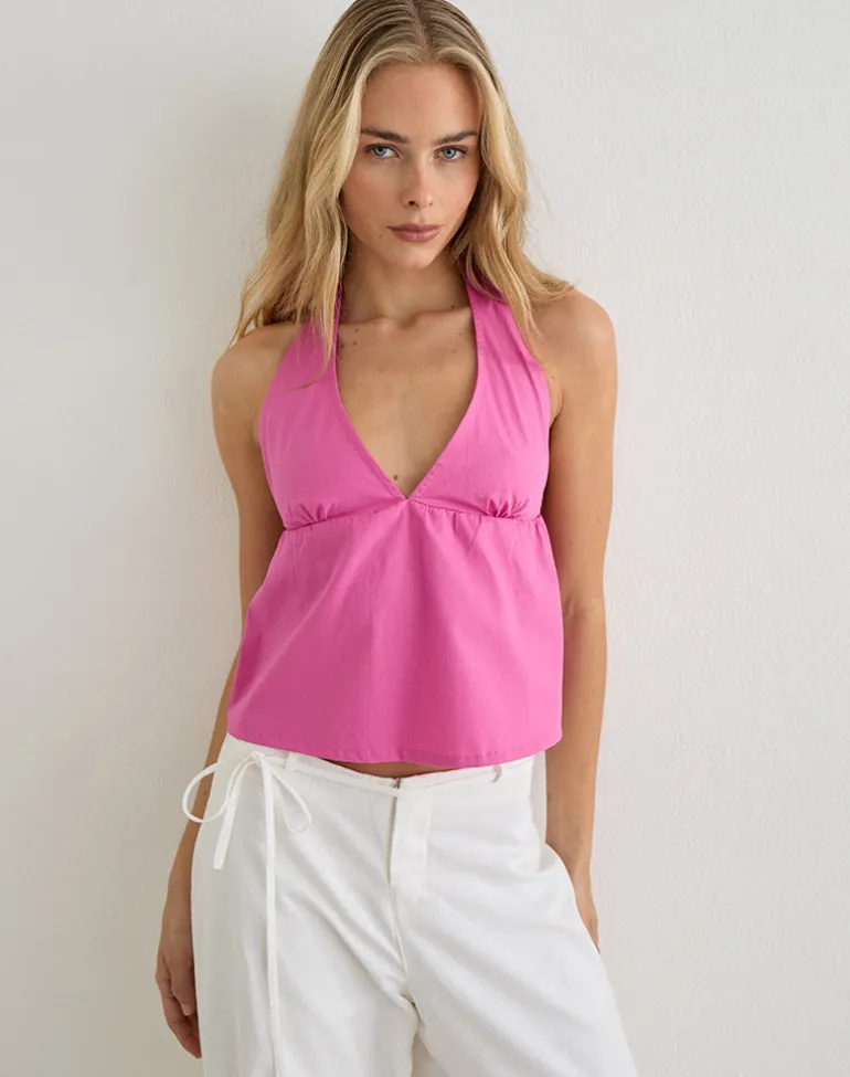 Eldana Halterneck Top in Poplin Pink Rose
