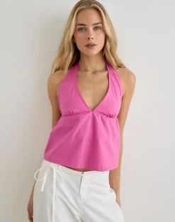 Eldana Halterneck Top in Poplin Pink Rose