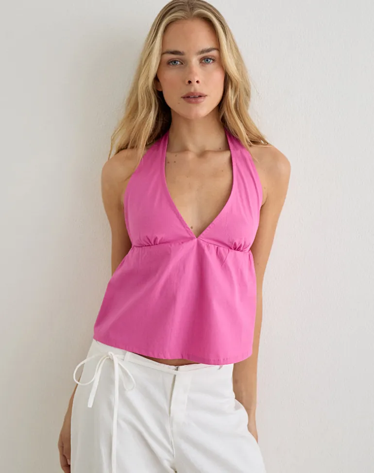 Eldana Halterneck Top in Poplin Pink Rose