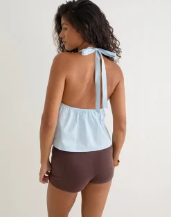 Eldana Halterneck Top in Poplin Ice Blue