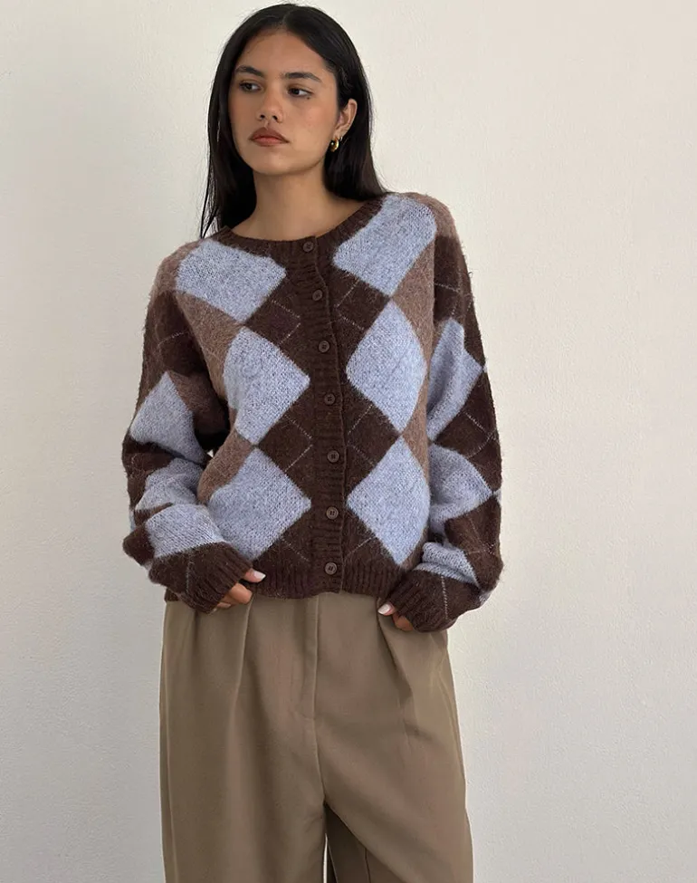 Eliana Cardigan in Knit Argyle Blue