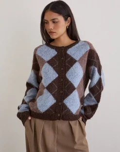 Eliana Cardigan in Knit Argyle Blue