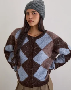 Eliana Cardigan in Knit Argyle Blue