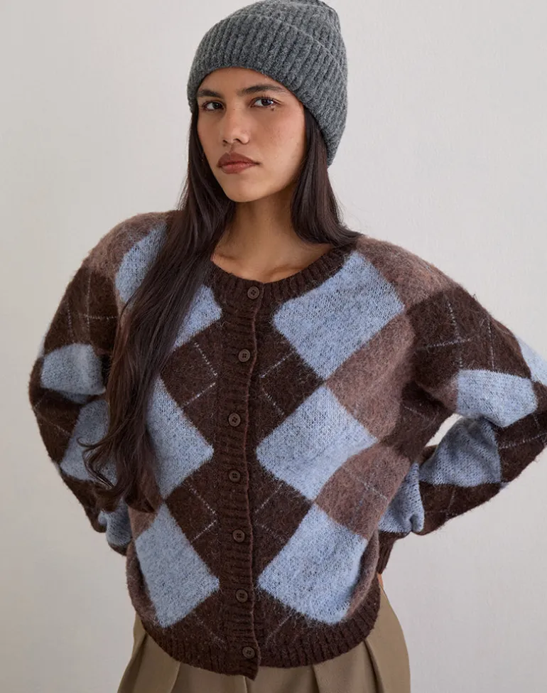 Eliana Cardigan in Knit Argyle Blue