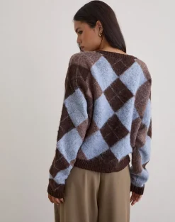 Eliana Cardigan in Knit Argyle Blue
