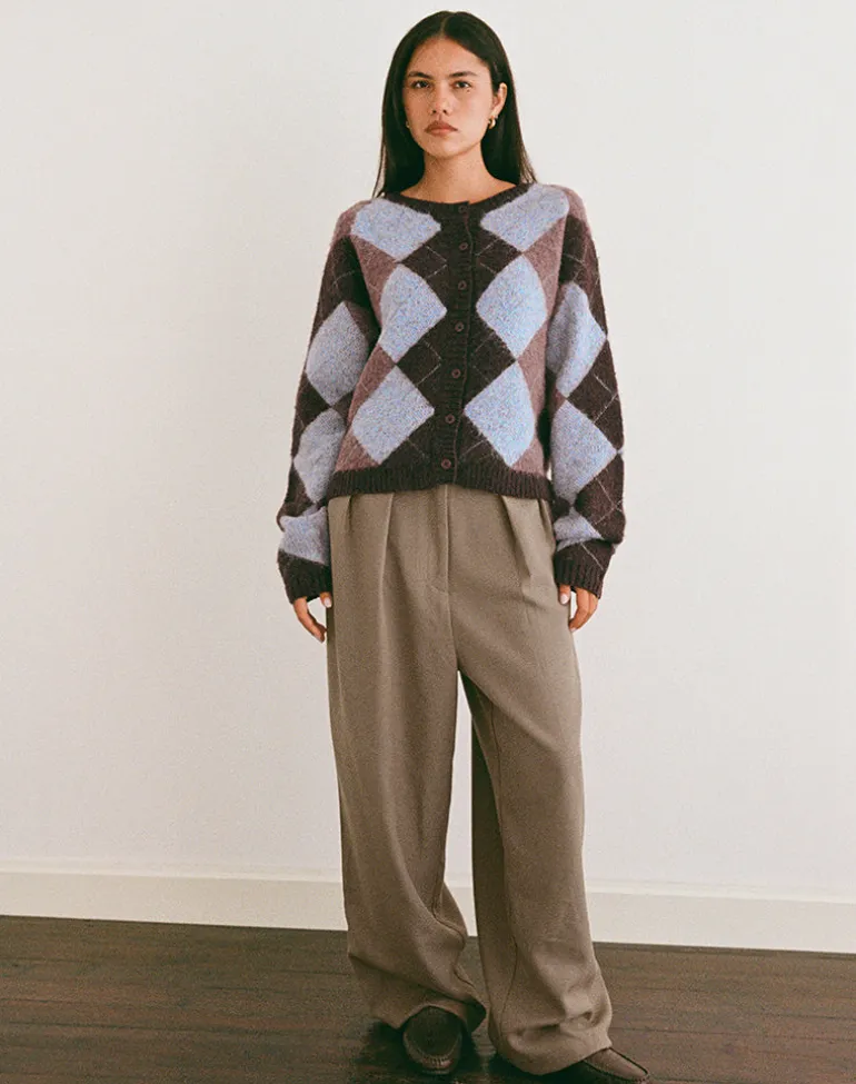 Eliana Cardigan in Knit Argyle Blue
