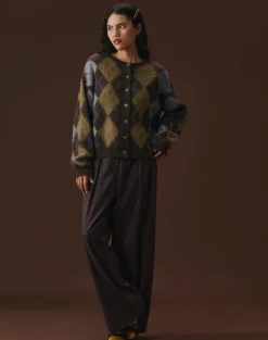Eliana Cardigan in Knit Argyle Brown