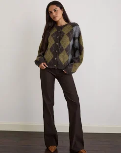 Eliana Cardigan in Knit Argyle Brown