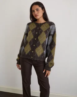 Eliana Cardigan in Knit Argyle Brown