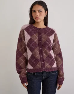 Eliana Cardigan in Knit Argyle Pink