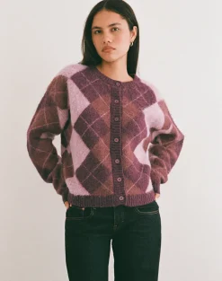 Eliana Cardigan in Knit Argyle Pink