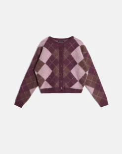 Eliana Cardigan in Knit Argyle Pink