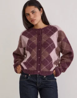 Eliana Cardigan in Knit Argyle Pink