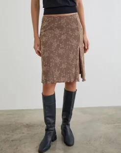 Elif Midi Skirt in Leafy Flock Dark Taupe