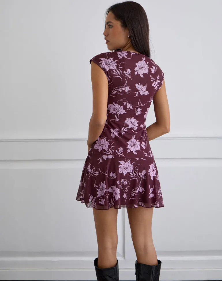 Elorina Mini Dress in Blooming Bliss Burgundy